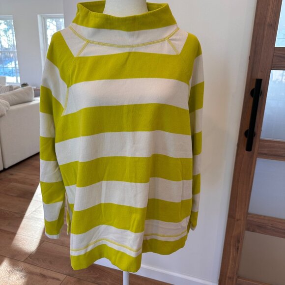 T by Talbots | 3XL Petite Featherweight Fleece Pullover Green Stripe Tunic - Picture 1 of 9